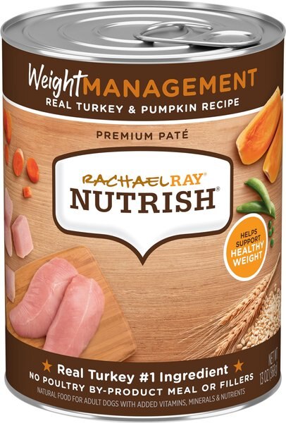 Rachael Ray Nutrish Weight Management Real Turkey and Pumpkin Wet Dog Food， 13-oz can， case of 12 - Intensery