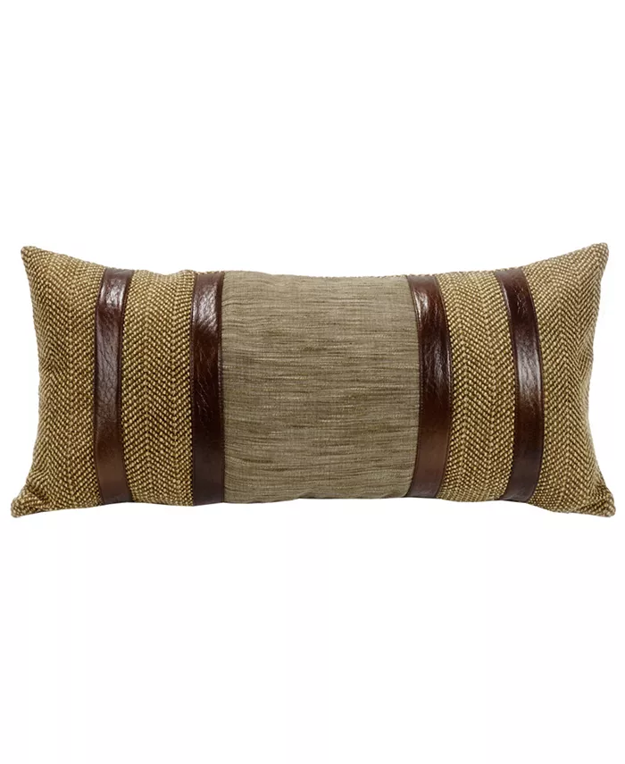 HiEnd Accents Herringbone 12x26 Pillow with Faux Lether Stripes - Intensery