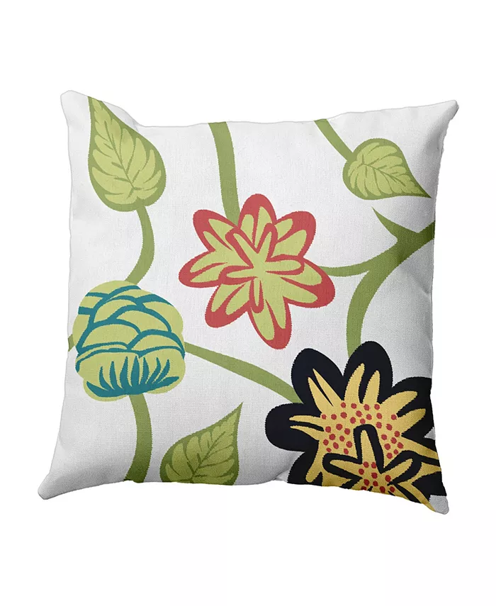 E by Design Tropical Floral 16 Inch Blue Decorative Floral Throw Pillow - Intensery