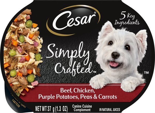 Cesar Simply Crafted Beef， Chicken， Purple Potatoes， Peas and Carrots Wet Dog Food Topper - Intensery