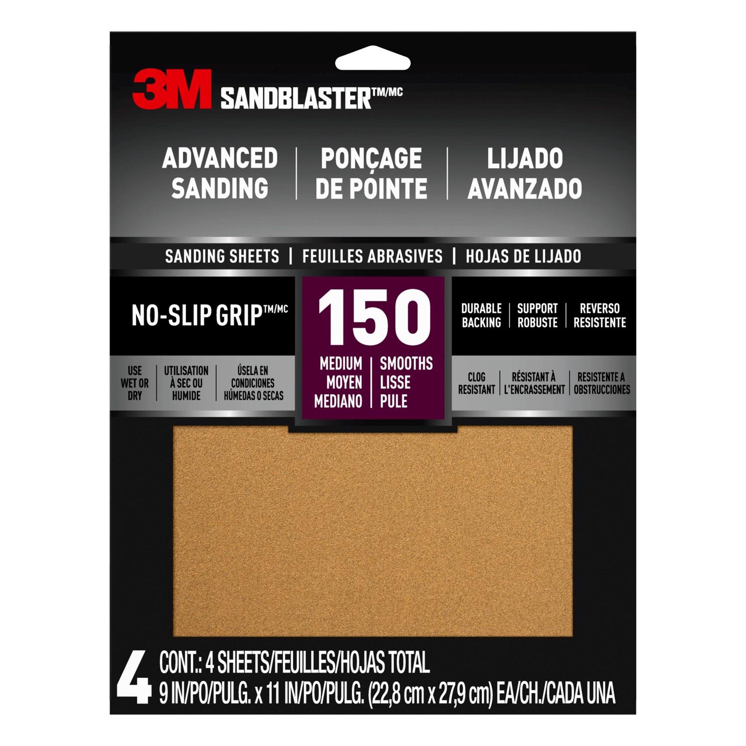 3M Sandblaster 11 in. L X 9 in. W 150 Grit Ceramic Sandpaper 4 pk - Intensery