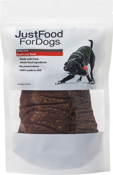 JustFoodForDogs Beef Liver Bark Dog Treats， 5-oz bag - Intensery