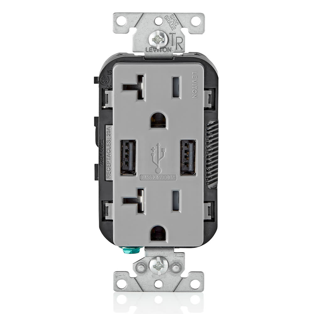 Leviton Combination Duplex Receptacle/Outlet 20A 125V Gray - Intensery