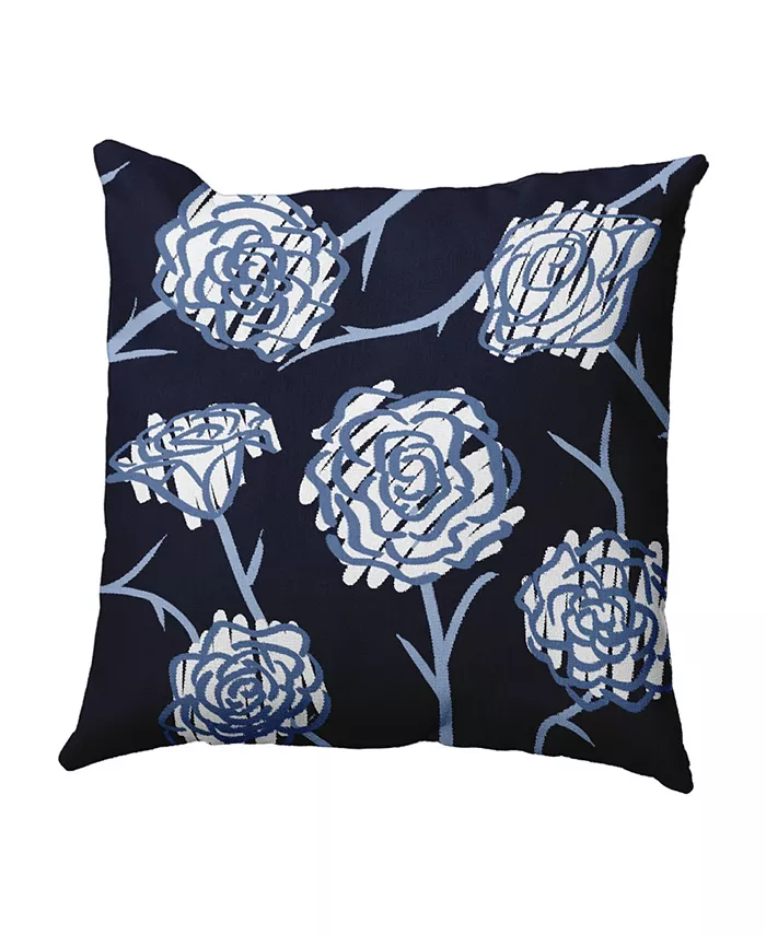 E by Design Spring Floral 2 16 Inch Navy Blue and Blue Decorative Floral Throw Pillow - Intensery