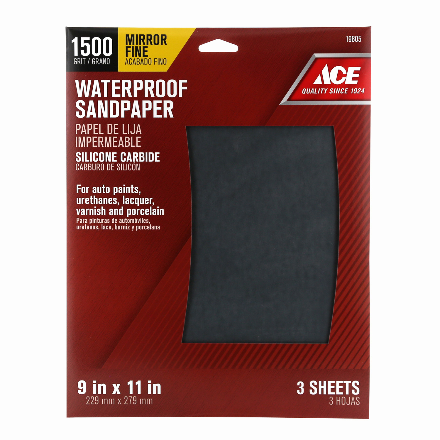 Ace 11 in. L X 9 in. W 1500 Grit Silicon Carbide Waterproof Sandpaper 3 pk - Intensery