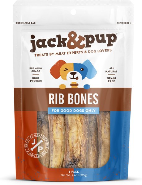 Jack and Pup Beef Rib Bone 6-in Dog Treats， 5 count - Intensery