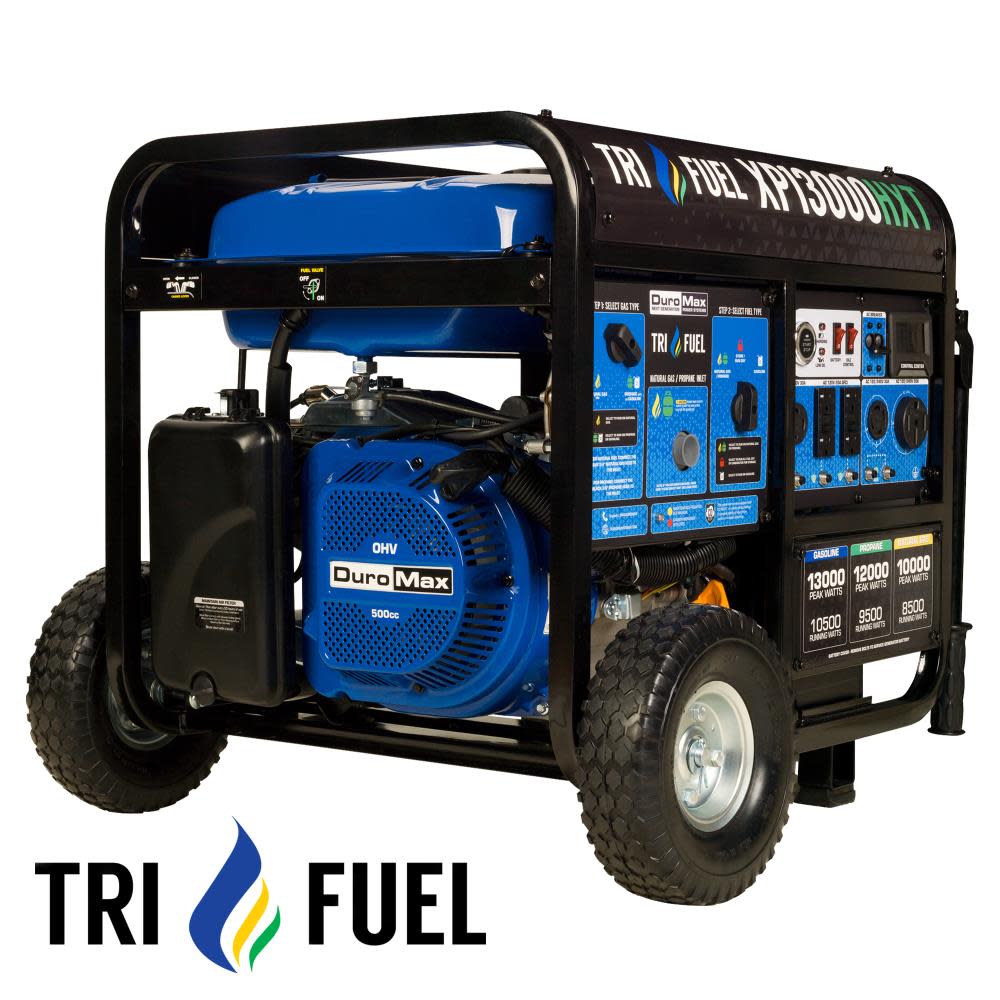 DuroMax Generator with CO Alert 13000Watt 500cc Tri Fuel Gas Propane Natural Gas Portable - Intensery