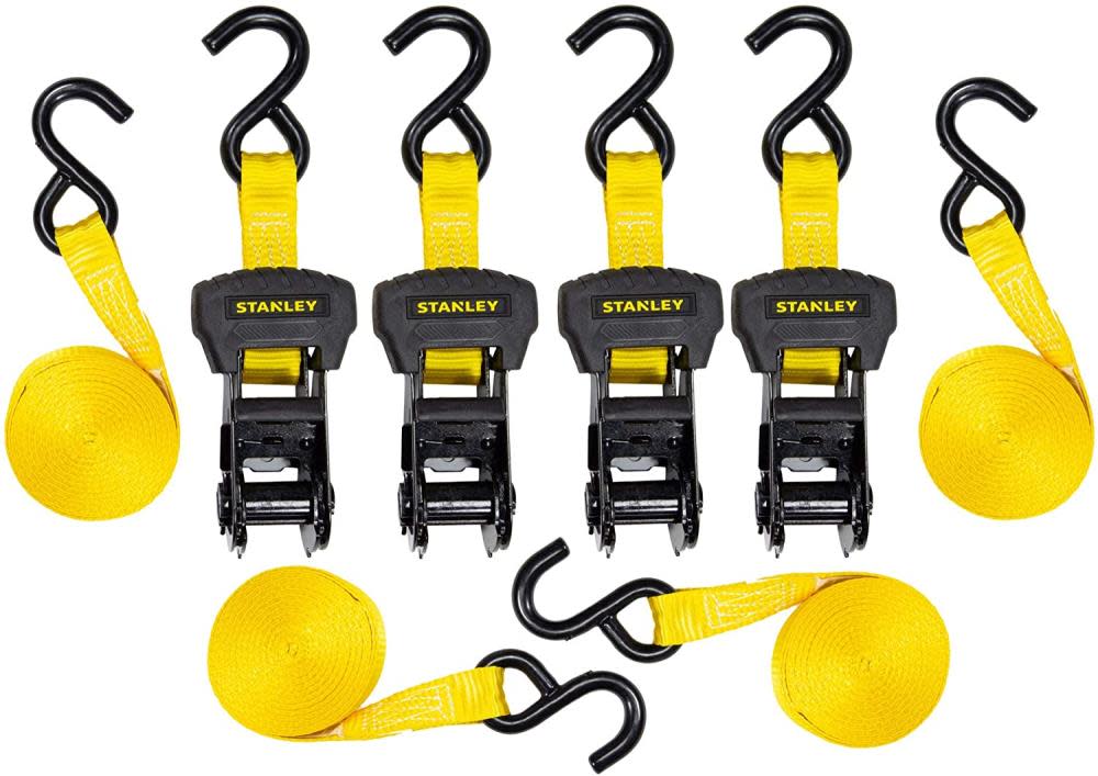 Stanley S1006 Ratchet Tie Down Straps 1 x 14and#8242; Medium Cargo Hauling 3000 lbs Break Strength 4pk - Intensery
