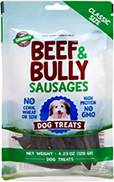 Lennox Beef and Bully Sausages Dog Treats， 4.29-oz bag - Intensery