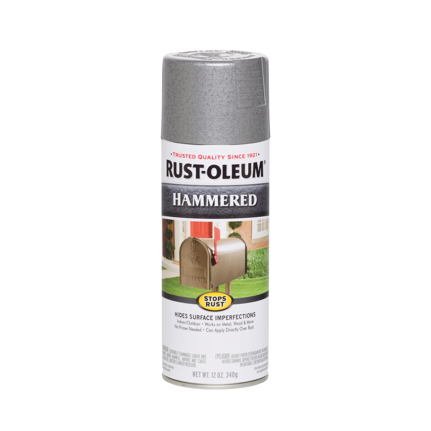 Rust-Oleum Stops Rust Hammered Silver Spray Paint 12 oz - Intensery