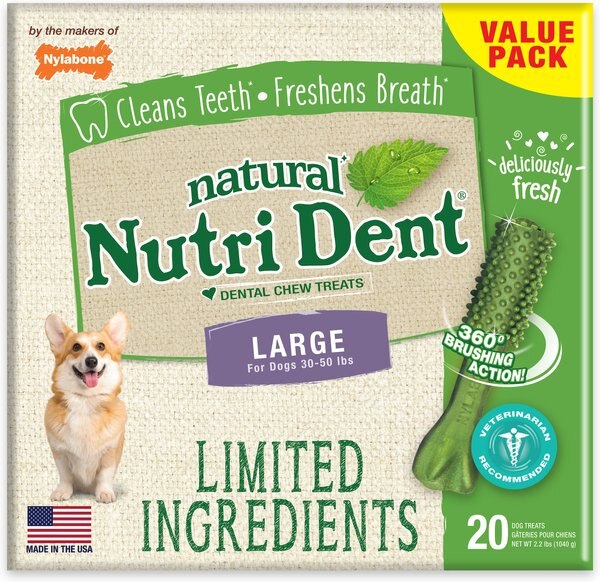 Nylabone Nutri Dent Limited Ingredients Large Fresh Breath Natural Dental Dog Treats， 20 count - Intensery