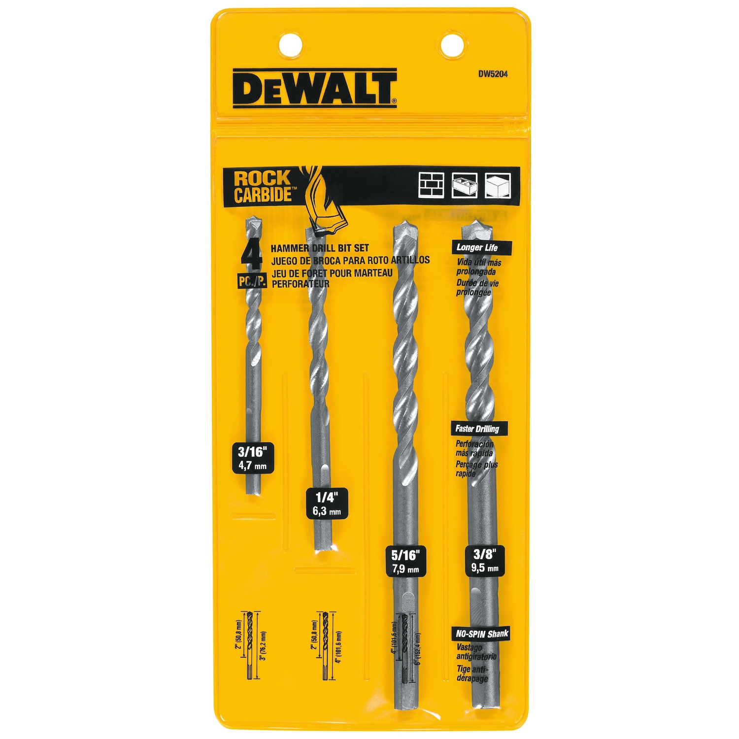 DeWalt 3 in. L Carbide Tipped Percussion Drill Bit Set 4 pc - Intensery