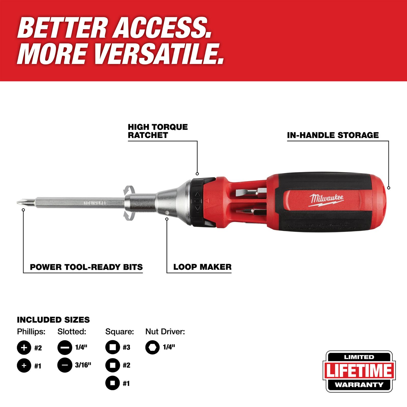 Milwaukee Tool 48-22-2322 Milwaukee 9-in-1 Square Drive Ratcheting Multi-Bit Drivers - Intensery
