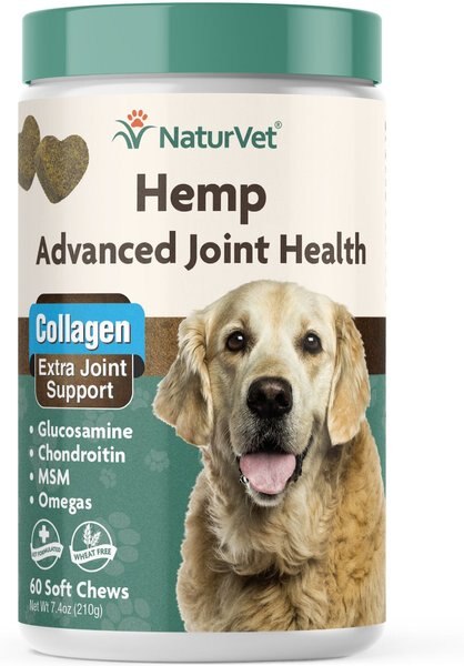 NaturVet Hemp Advanced Joint Health Glucosamine， Chondroitin and MSM Plus Collagen， Extra Joint Support Dog Supplement - Intensery