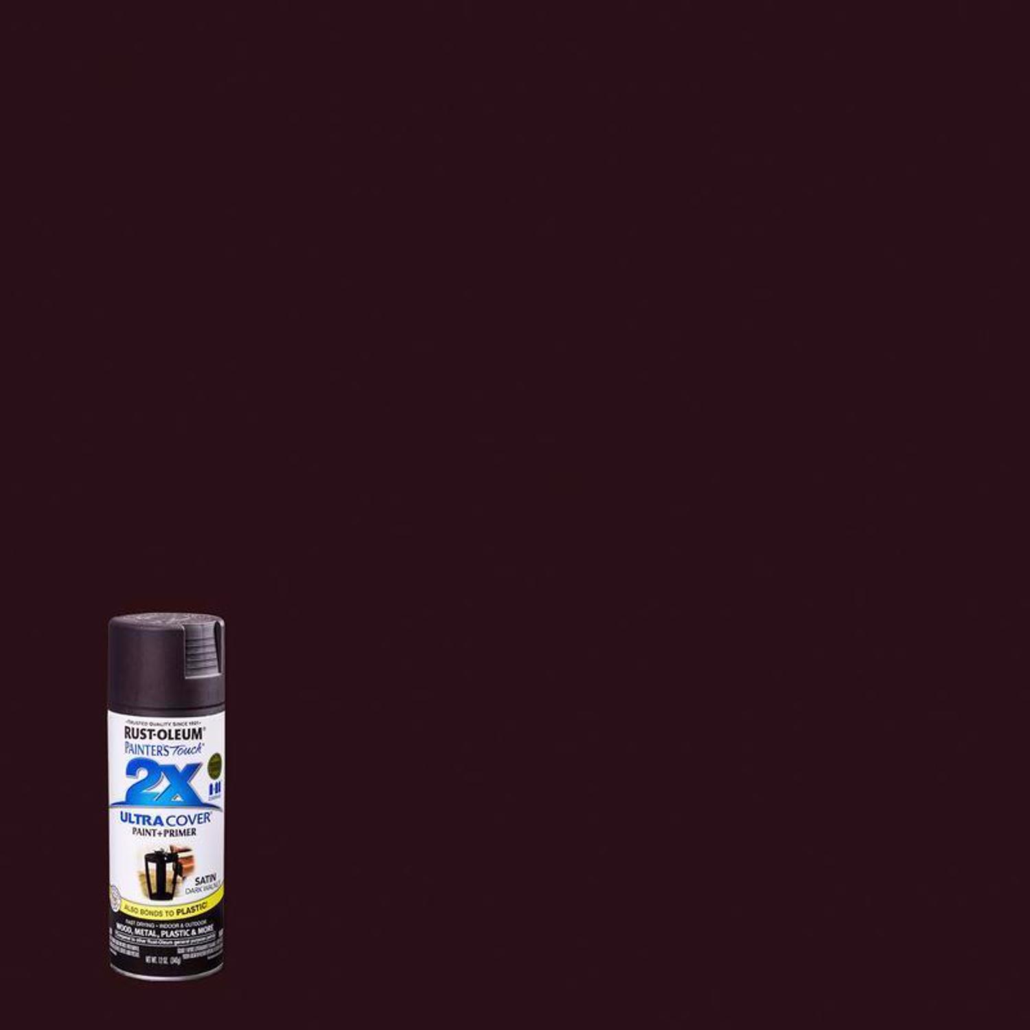 Rust-Oleum Painter\u0027s Touch 2X Ultra Cover Satin Dark Walnut Paint+Primer Spray Paint 12 oz - Intensery