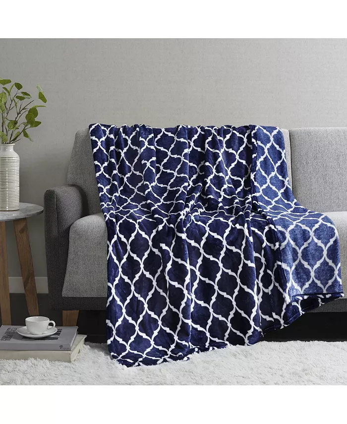 Gracie Mills Oversized Ogee Throw Blanket， Navy - Queen - Intensery