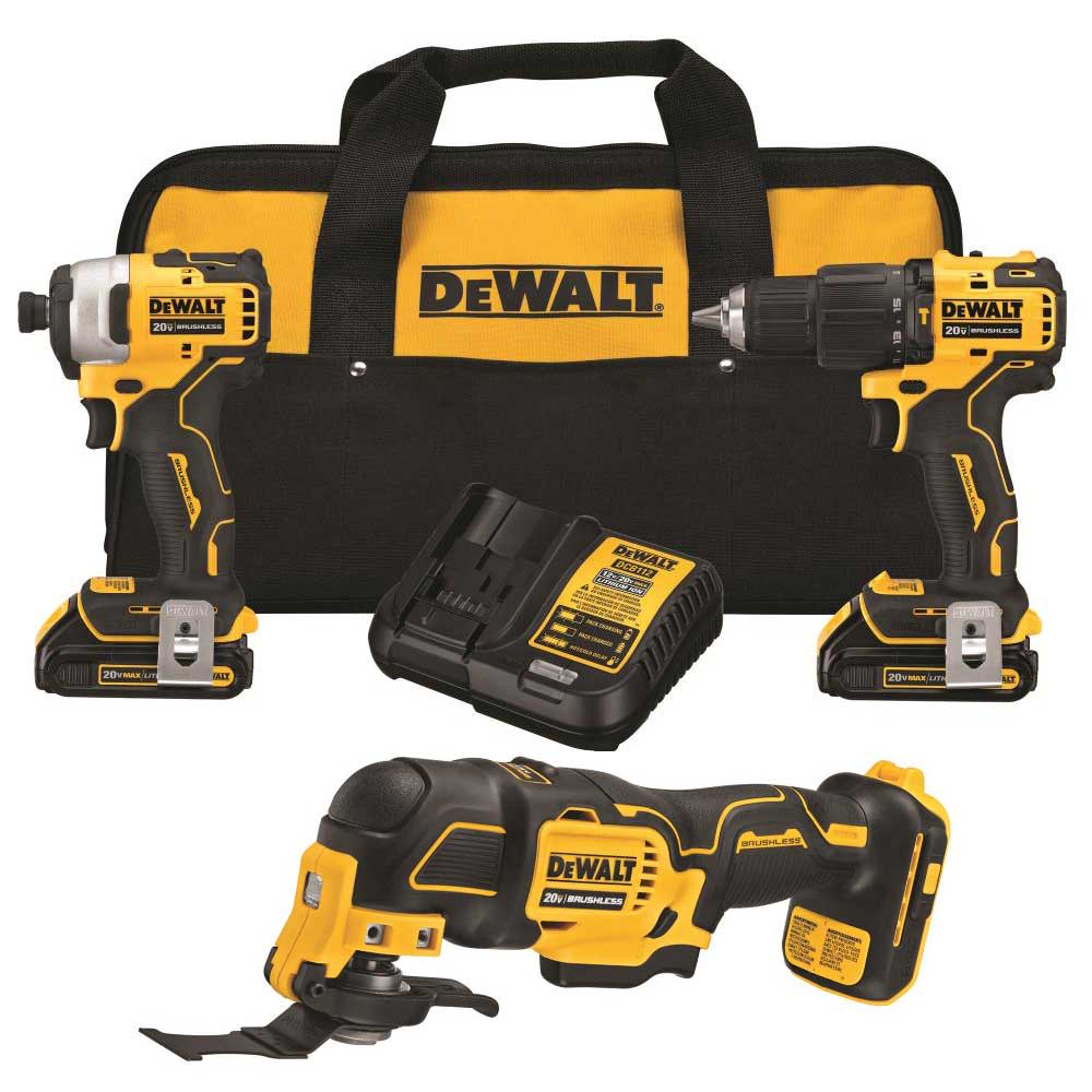 DEWALT ATOMIC 20V MAX* 1/2 Hammer Drill/Driver 1/4 Impact Driver Oscillating Tool Bundle - Intensery