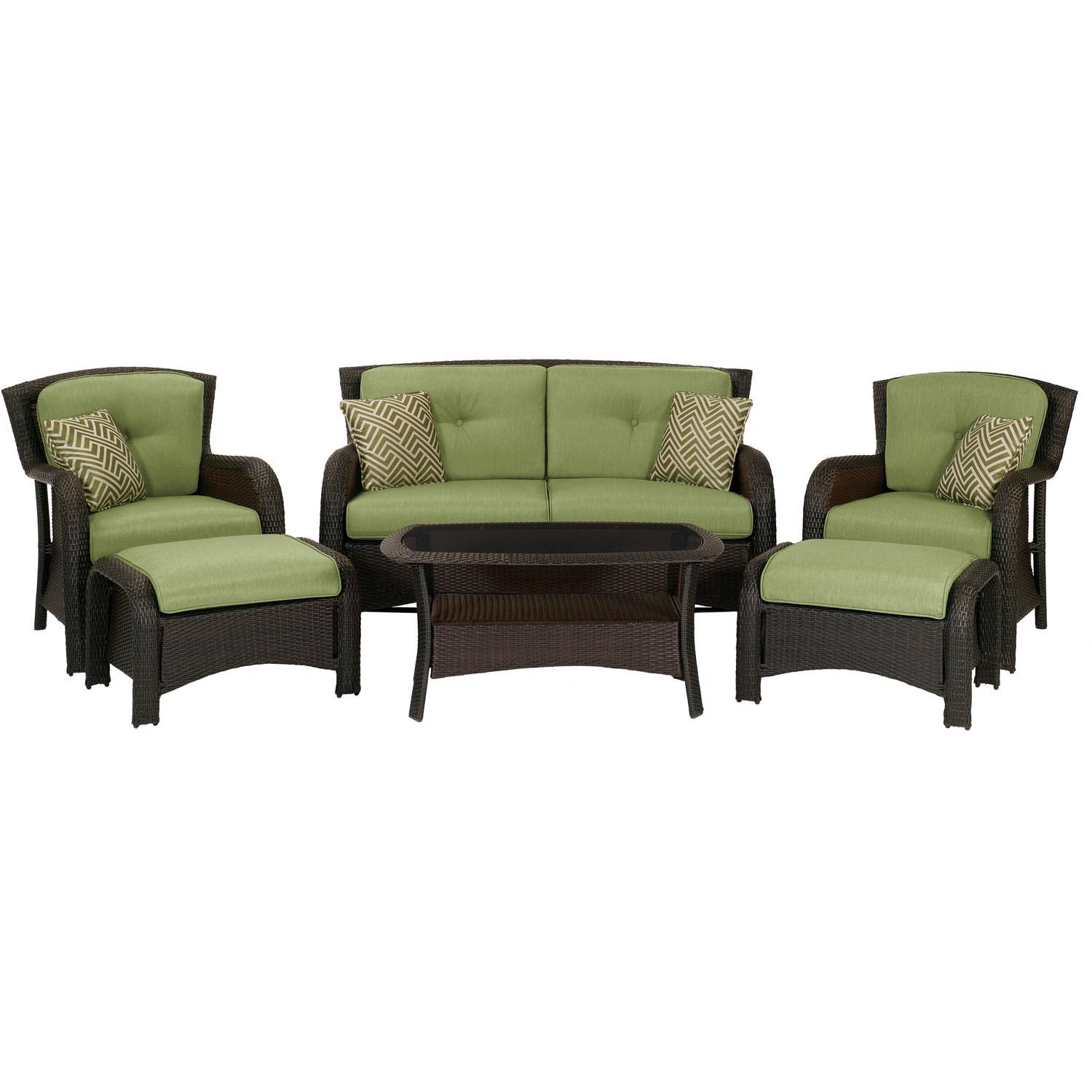 Hanover Corolla 6 pc Brown Steel Traditional Deep Seating Set Cilantro Green - Intensery
