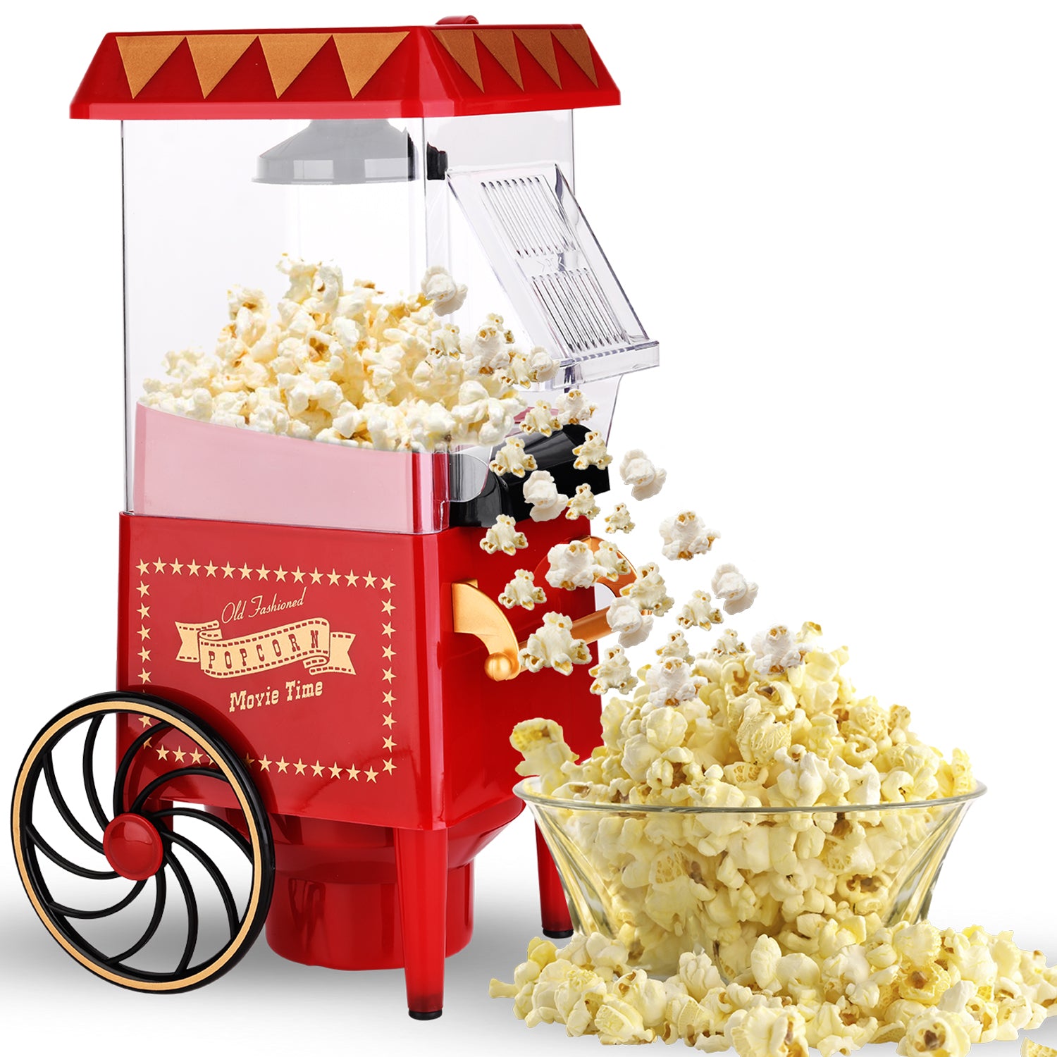 5 Core Nostalgia Vintage Table-Top Popcorn Maker Machine with Wheels, 1400 Watts, 120 V, Hot Air POP 820 - Intensery