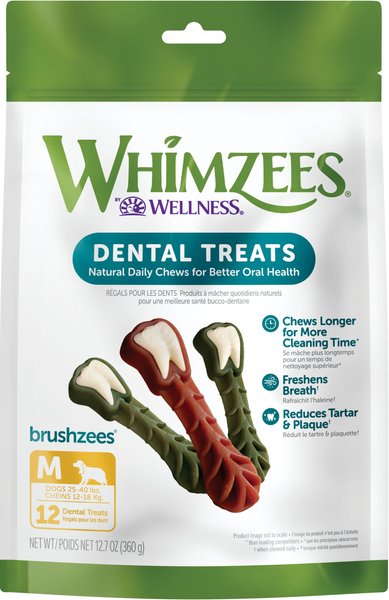 WHIMZEES Brushzees Medium Grain-Free Natural Daily Dental Dog Treats - Intensery