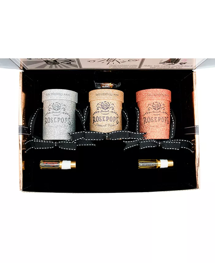 Rosepops Set of Tricolor Gold-Tone One Ups with 3 Red Real Preserved Roses - Intensery