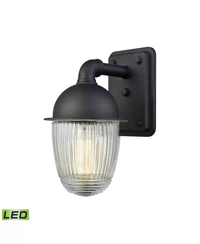 Macy's Channing 1 Light Outdoor Wall Sconce in Matte Black with Clear Ribbed Glass - Intensery