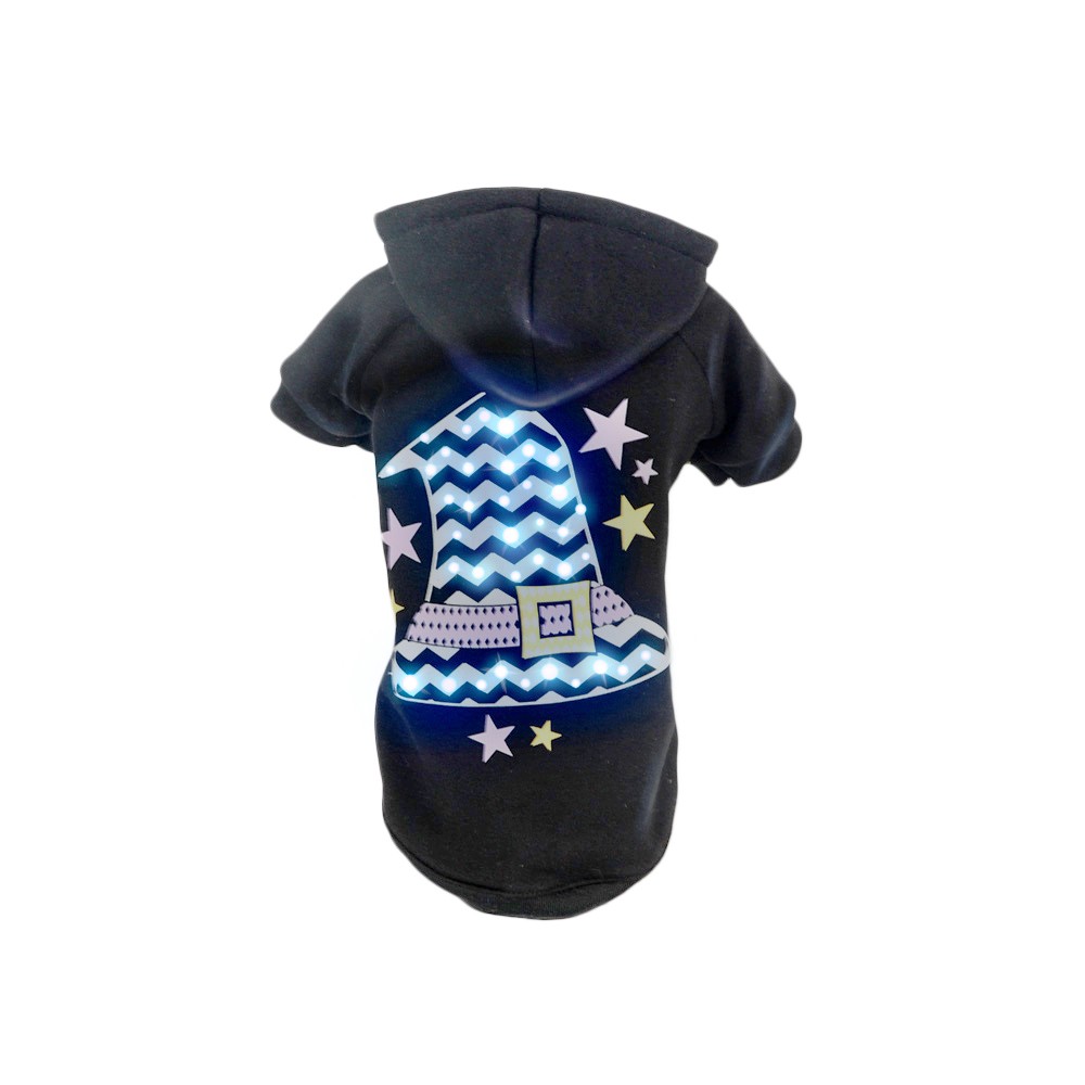 Pet Life LED Lighting Magical Hat Hooded Sweater Pet Costume in Black (X-Small) - Pet Life FBPBKXS - Intensery