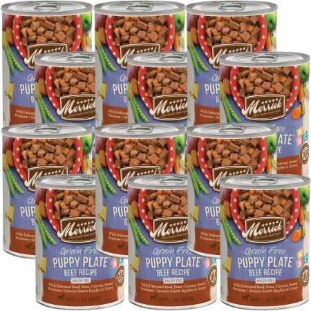 Merrick Grain Free  Puppy Plate Beef Recipe Canned Puppy Food (12x12.7 oz) - Intensery