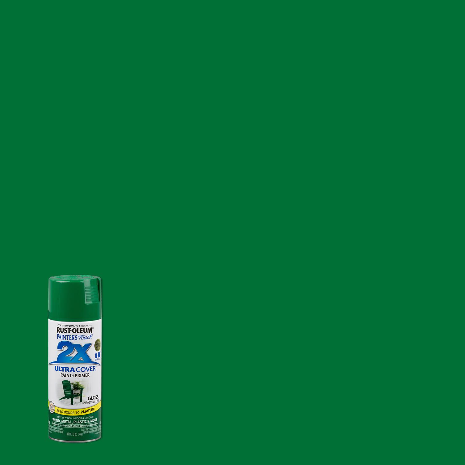 Rust-Oleum Painter\u0027s Touch 2X Ultra Cover Gloss Meadow Green Paint+Primer Spray Paint 12 oz - Intensery