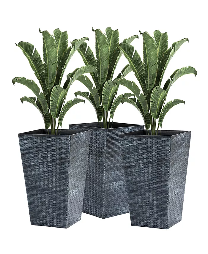 Outsunny Set of 3 Tall Planters， Outdoor Indoor Flower Pot Set for Front Door， Entryway， Patio and Deck， Grey - Intensery
