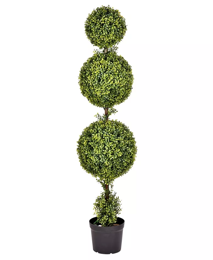 Vickerman 5' Artificial Potted Triple Ball Green Boxwood Topiary - Intensery