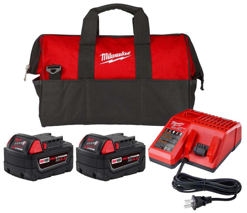Milwaukee M18 REDLITHIUM XC 5Ah Batteries and Charger Starter Kit 48-59-1852P from Milwaukee - Intensery