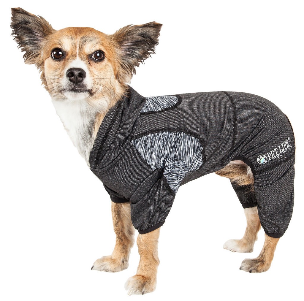 Pet Life Active 'Pawsterity' Heathered Performance 4-Way Stretch Two-Toned Full Bodied Hoodie in Black (Large) - Pet Life YGHL2BKLG - Intensery