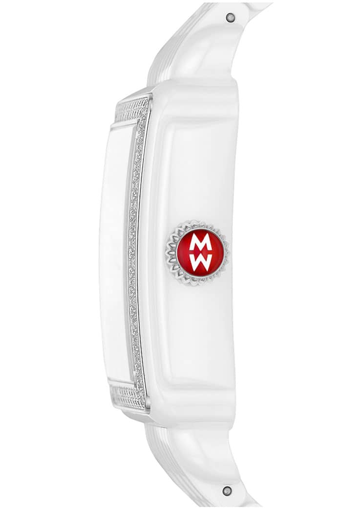 Michele Deco Madison White Silver Sunray w/ Diamond Dial and Ceramic Bracelet Watch， 33mm - Intensery