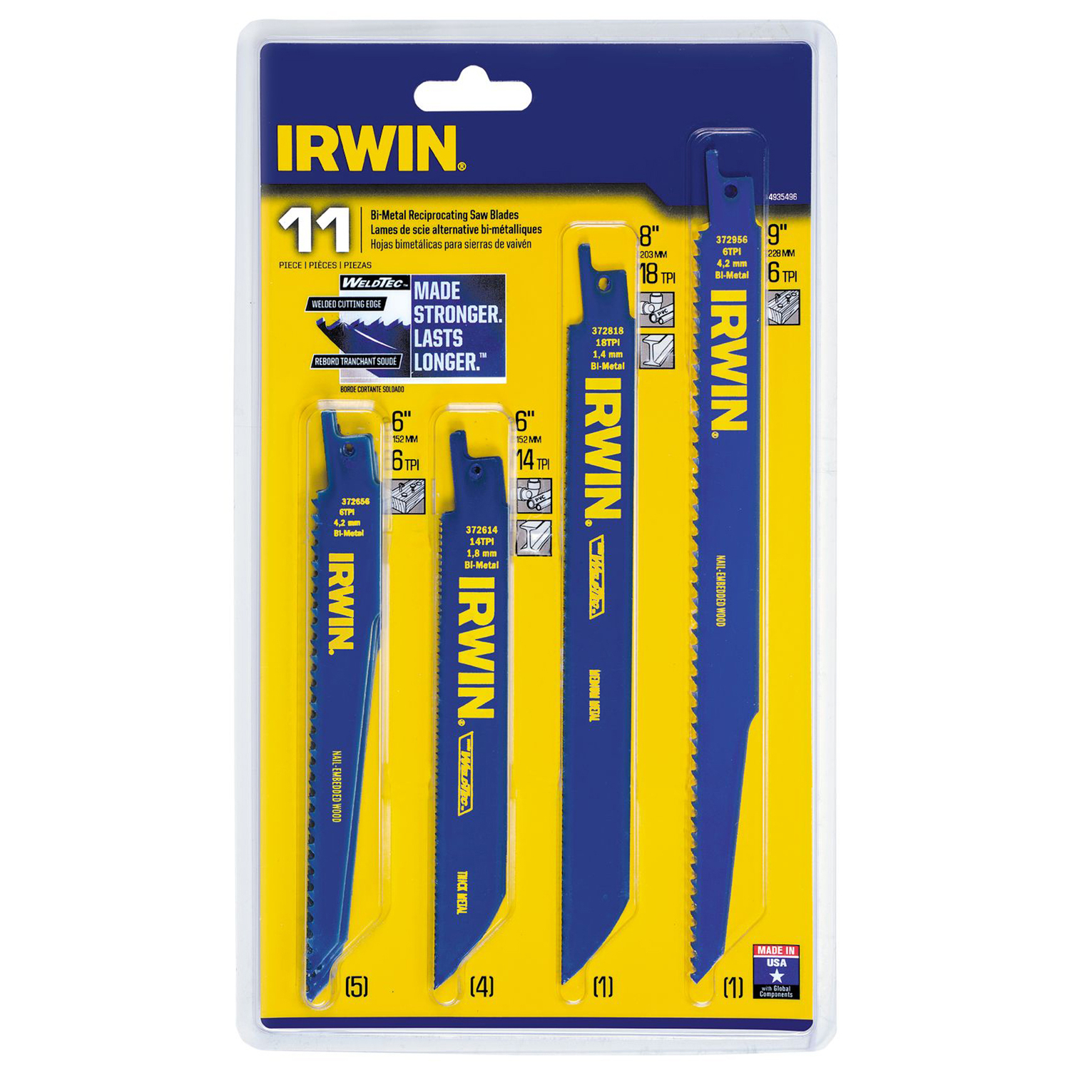 Irwin Assorted in. Bi-Metal Reciprocating Saw Blade Set Multi TPI 11 pk - Intensery