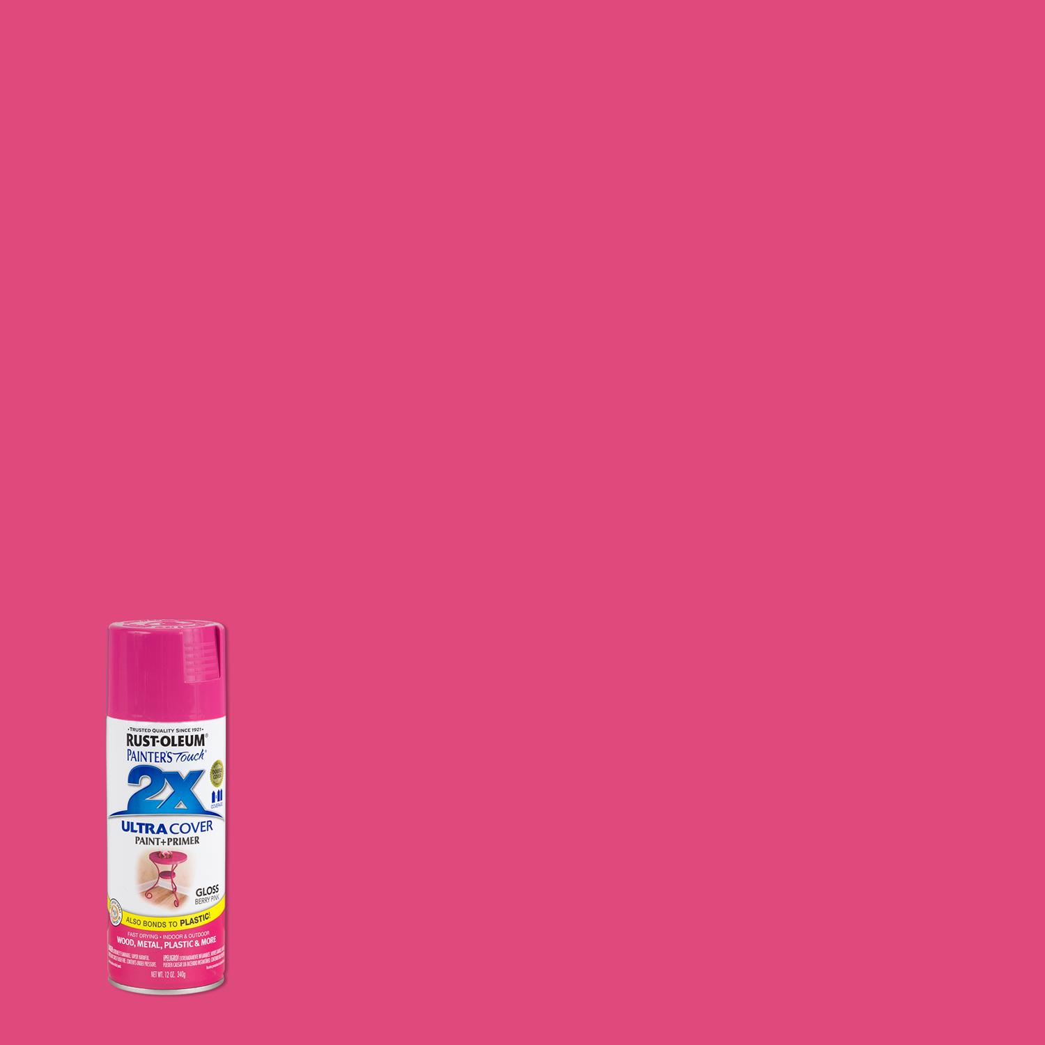 Rust-Oleum Painter\u0027s Touch 2X Ultra Cover Gloss Berry Pink Paint+Primer Spray Paint 12 oz - Intensery