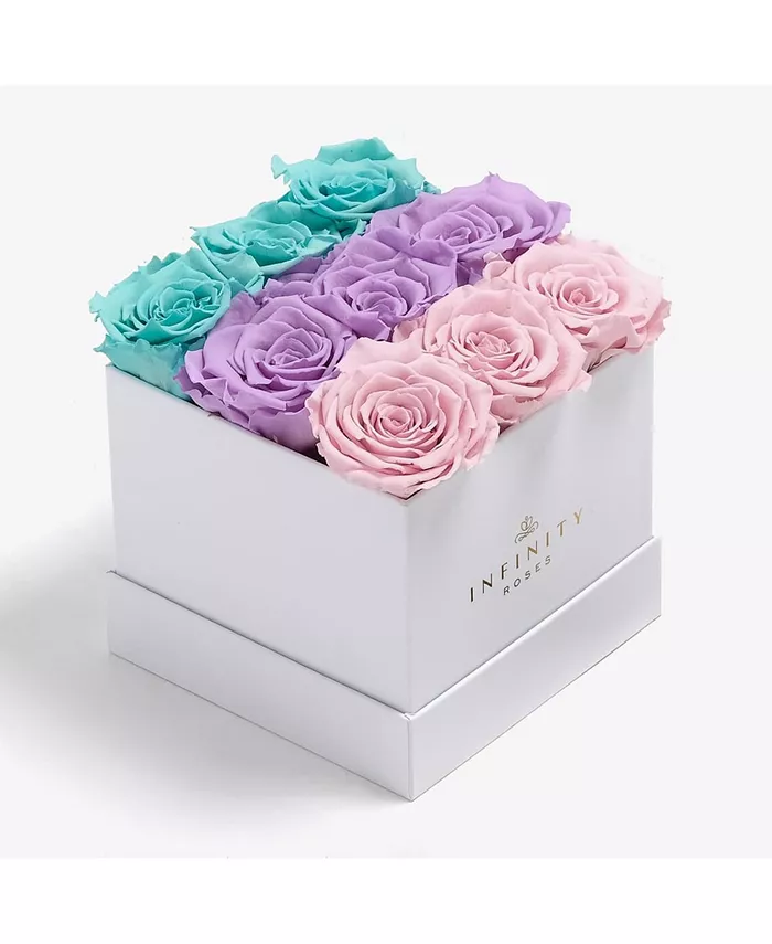 Infinity Roses Square Box of 9 Blue Ombre Real Roses Preserved To Last Over A Year - Intensery