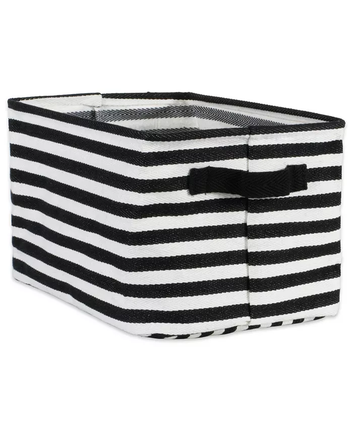 Design Imports Polyethylene Coated Herringbone Woven Cotton Laundry Bin Stripe Rectangle Medium Set of 2 - Intensery