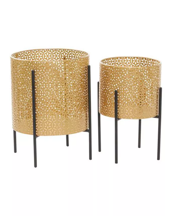CosmoLiving by Cosmopolitan Metal Planters with Stand， Set of 2 - Intensery
