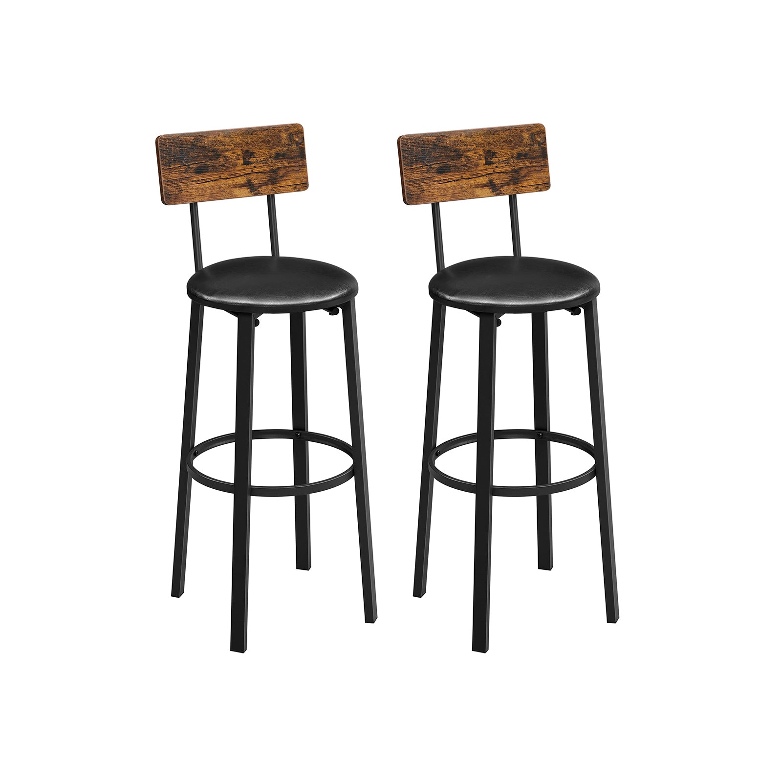 VASAGLE Set of 2 Bar Stools with Backrest Rustic Brown - Intensery