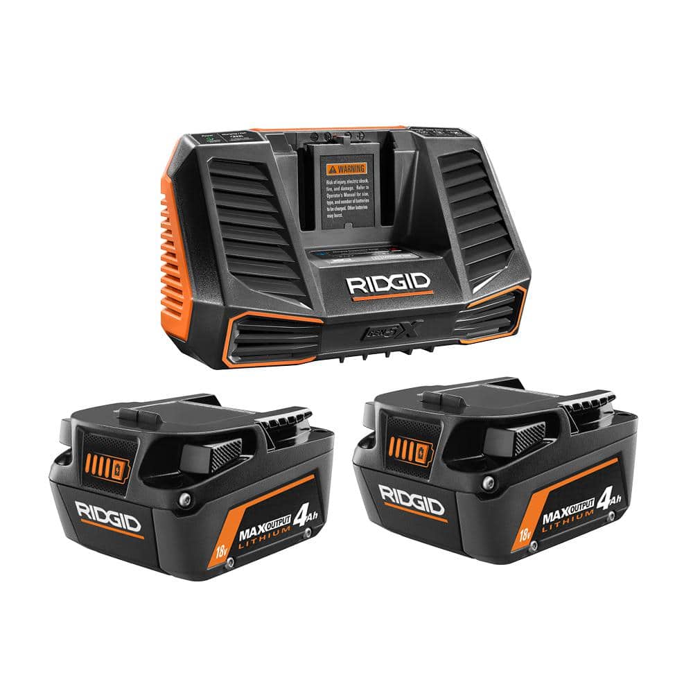 RIDGID 18V Lithium-Ion MAX Output (2) 4.0 Ah Batteries and Charger Kit AC9540-AC840040 - Intensery