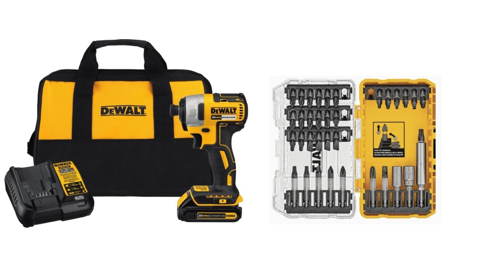 DEWALT 20V MAX 1/4 Brushless Impact Driver Kit with Tough Grip Tough Grip 35pc Steel Hex Shank Screwdriver Bit Set - Intensery