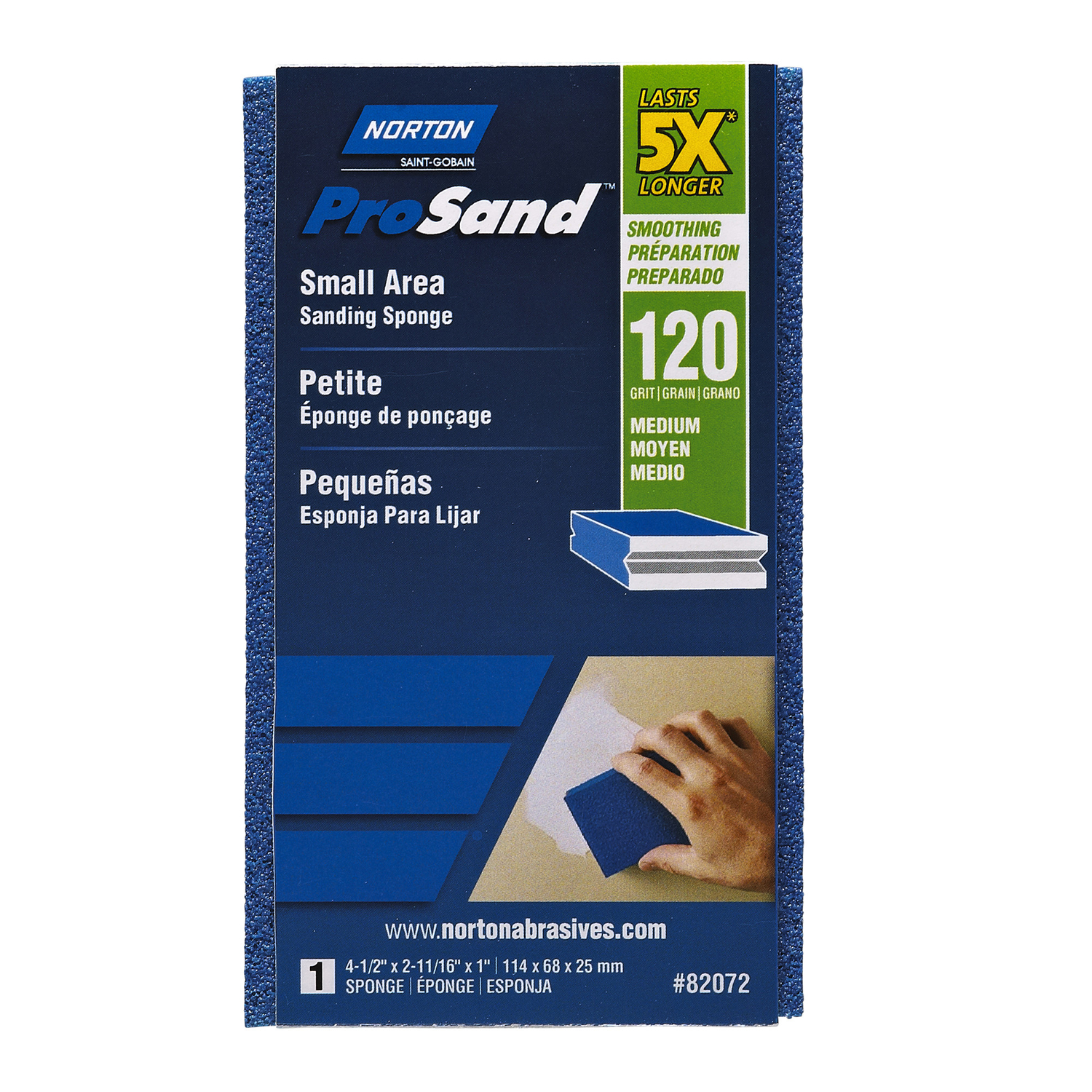 Norton ProSand 4.5 in. L X 2.69 in. W X 1 in. 120 Grit Medium Small Area Sanding Sponge - Intensery