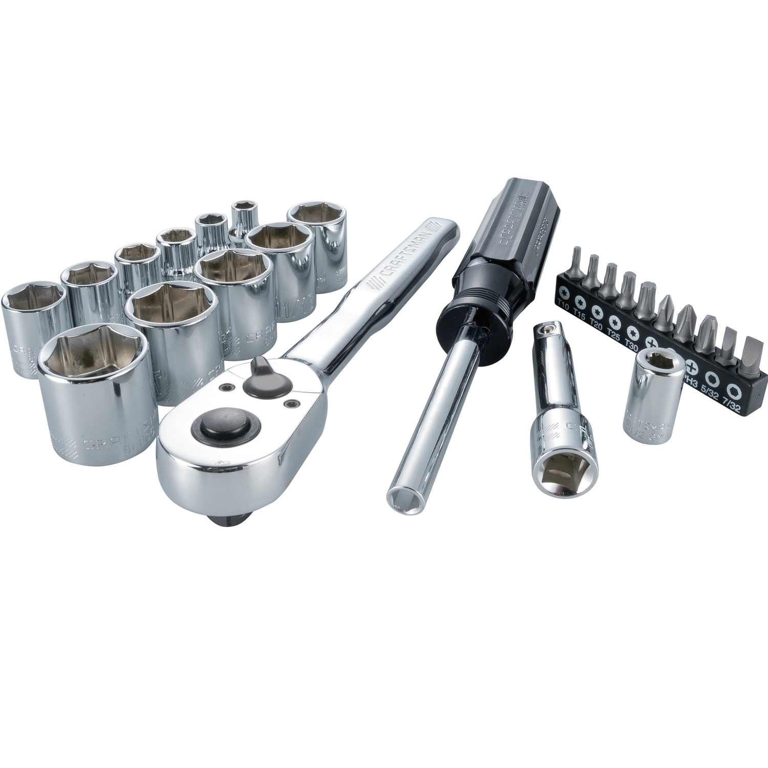 Craftsman 3/8 in. drive SAE 6 Point Nano Mechanic\u0027s Tool Set 24 pc - Intensery
