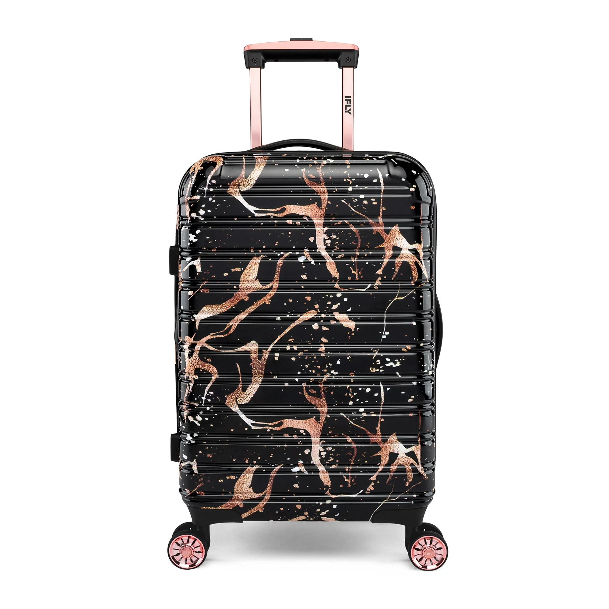 iFly Fibertech Black/Rose Gold Marble Hardside Luggage 20 Inch Carry-on - Intensery