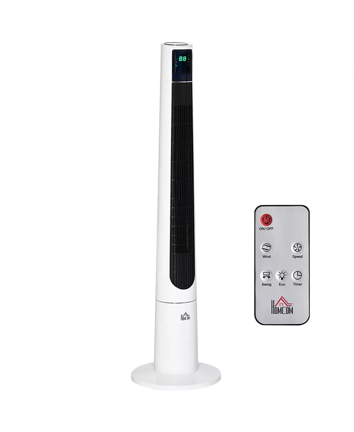 HOMCOM Freestanding Swivel 3-Mode Tower Cooling Fan， Auto Off w Remote， White - Intensery