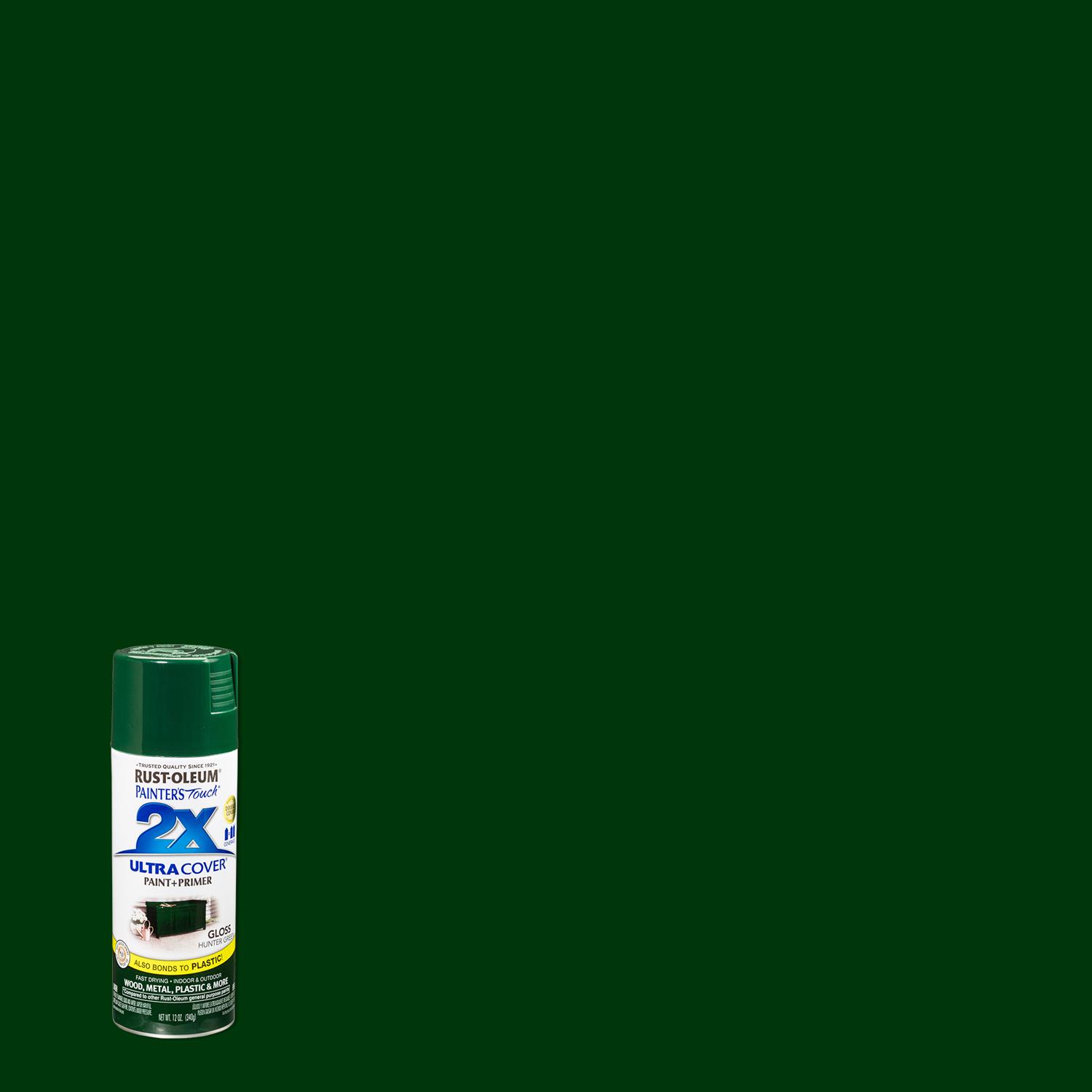 Rust-Oleum Painter\u0027s Touch 2X Ultra Cover Gloss Hunter Green Paint+Primer Spray Paint 12 oz - Intensery