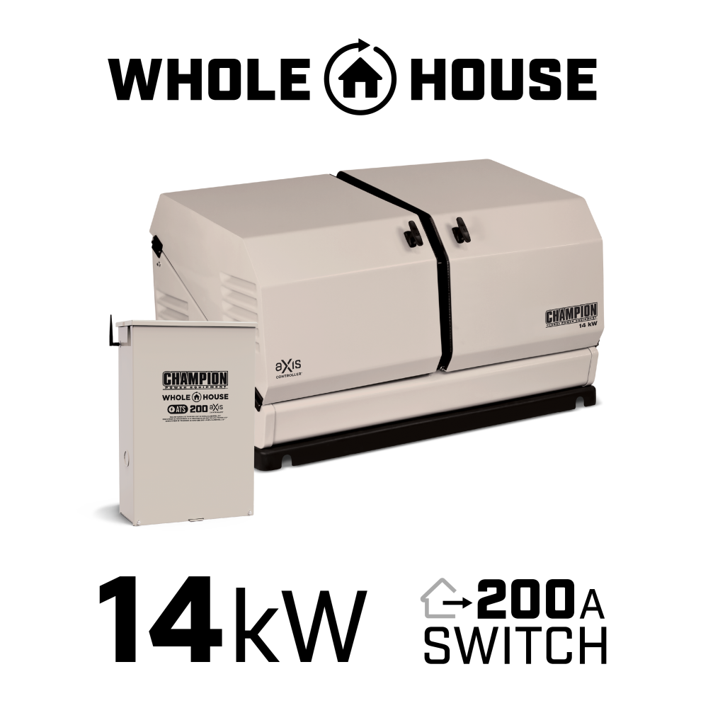 Champion 14kW aXis Home Standby Generator System with 200 Amp aXis Automatic Transfer Switch - Intensery