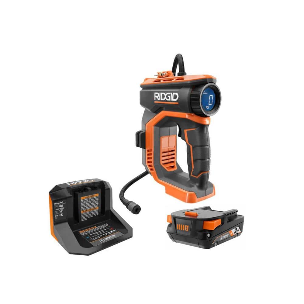 RIDGID 18V Cordless Digital Inflator Kit with 2.0 Ah Battery and Charger R87044KN - Intensery