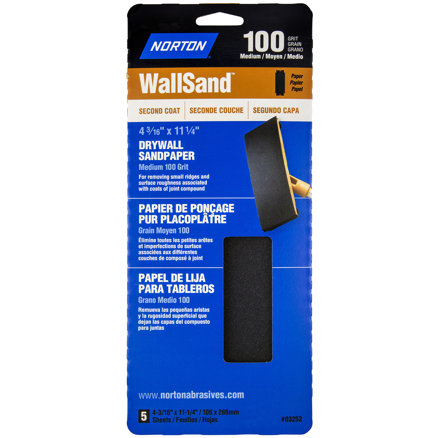 Norton WallSand 11-1/4 in. L X 4-3/16 in. W 100 Grit Silicon Carbide Sandpaper 5 pk - Intensery